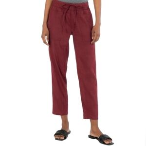 Kut From The Kloth High Waist Drawstring Linen Blend Casual Pants 2X Red